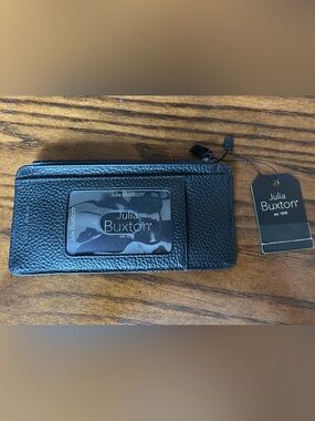 Julia Buxton Black Pebbled Leather Zip Wallet & Card Holder, NWT